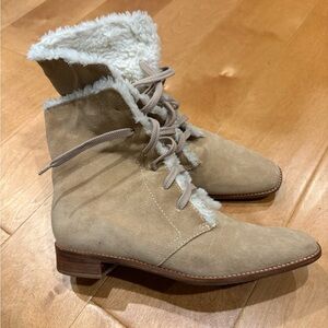 Talbots vintage suede lace up booties sz 6.5 beige